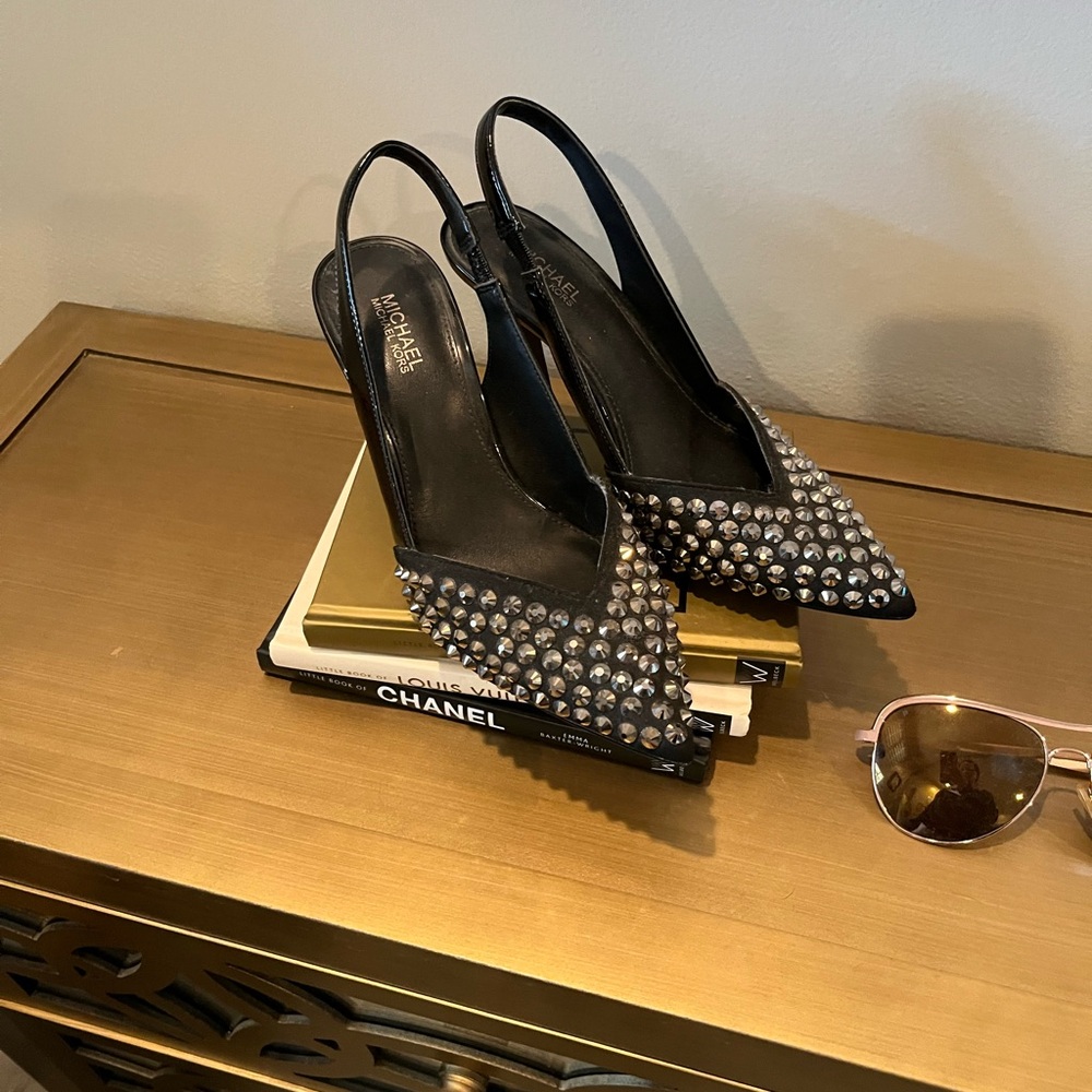 Michael Kors Black Studded Slingback Heels